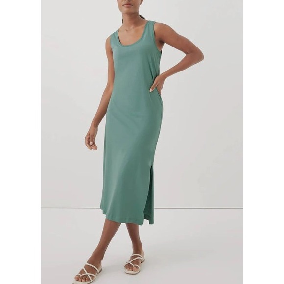 Pact XL Soft Spun 100% Organic Cotton Midi Tank Dress Green Sleeveless Casual - Picture 1 of 12